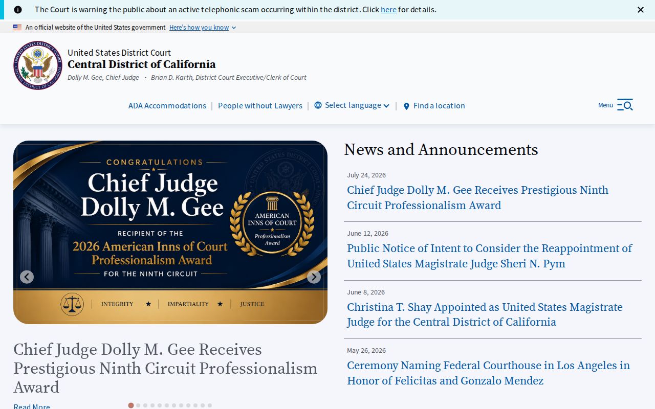 Hawthorne resident lookup resources at the Central District of California court